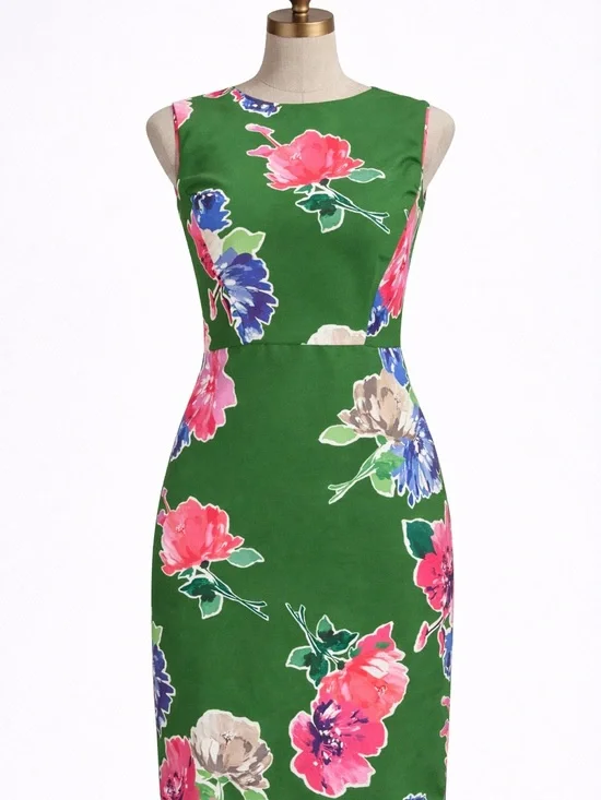 Kate Spade New York Floral Sheath Dress Green Pink Blue Sleeveless Size 2 - Picture 3 of 8